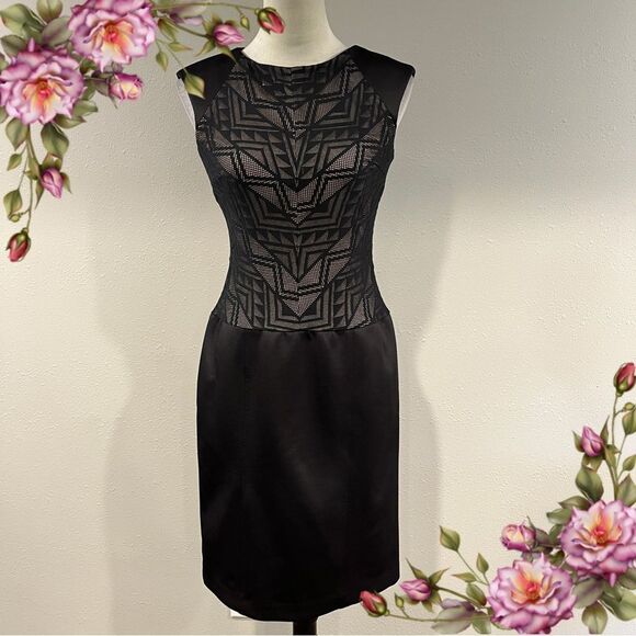 London Times Elegant Black Geometric print sleeveless formal Dress size 4 - Picture 1 of 12